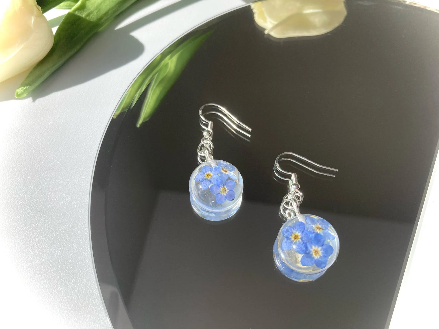 Forget me not resin flower jewelry set - Nalan studio