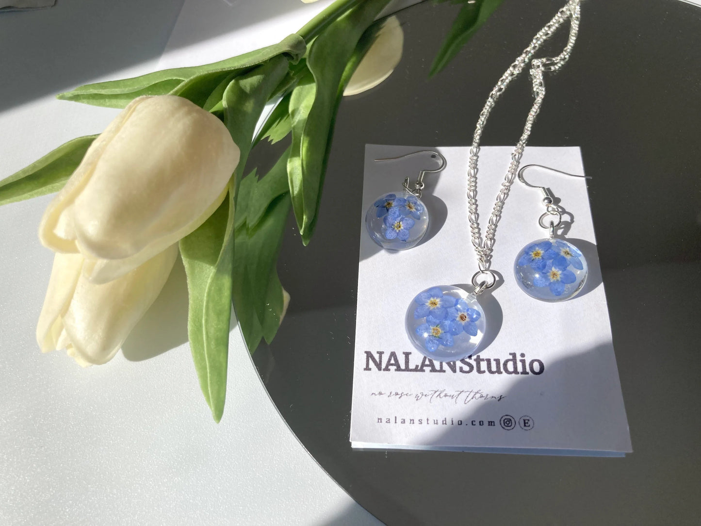 Forget me not resin flower jewelry set - Nalan studio