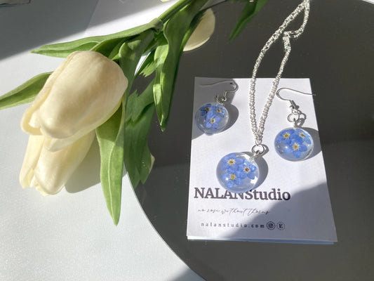 Forget me not resin flower jewelry set - Nalan studio 
