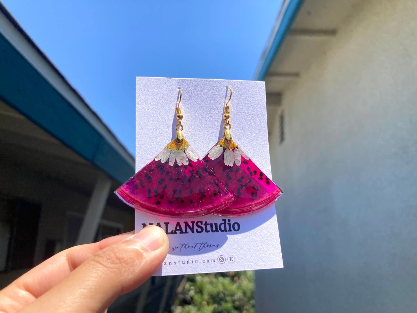 Real Dragon Fruit resin Earring - Nalan studio