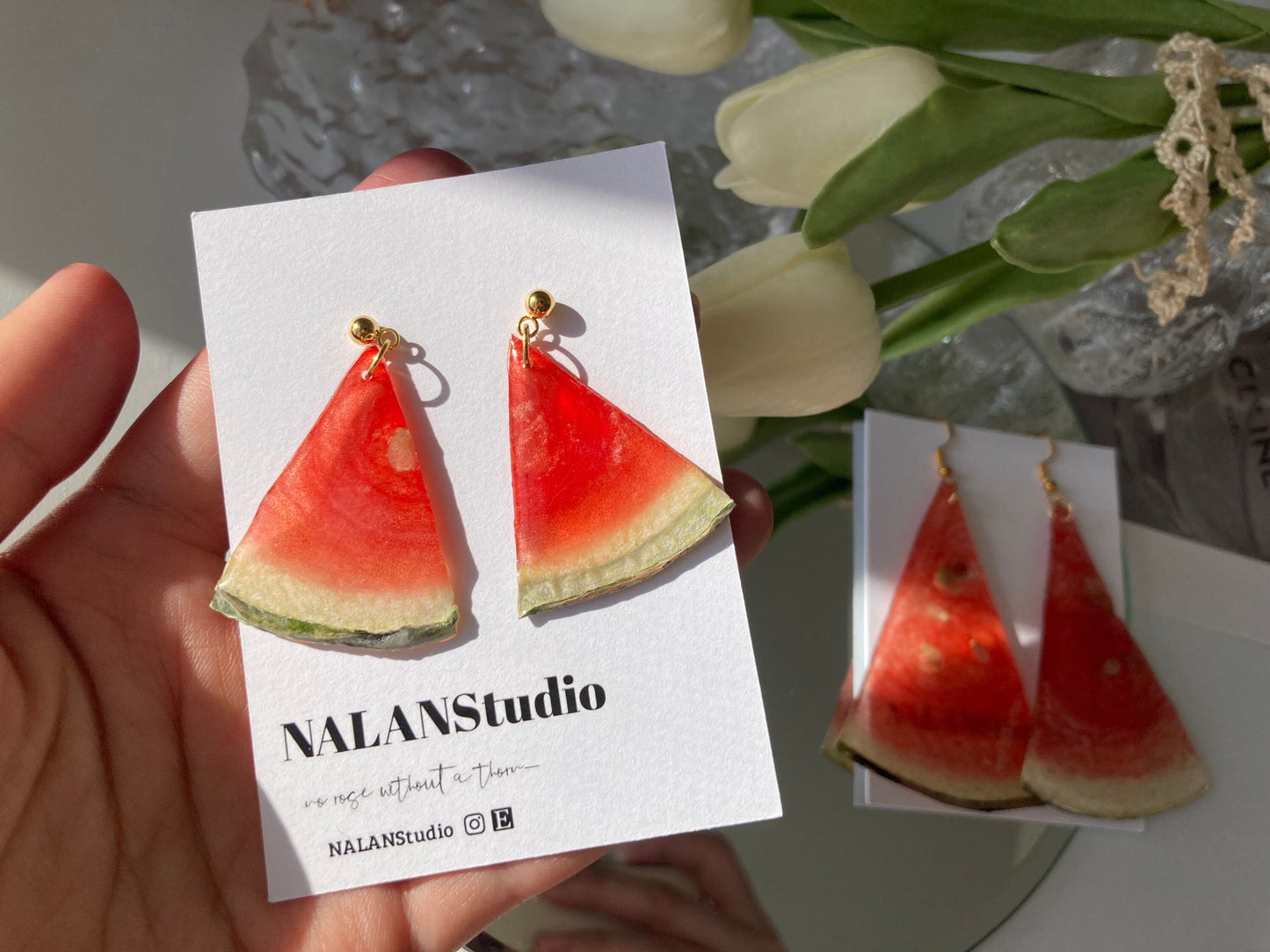 Real watermelon resin earring - Nalan studio
