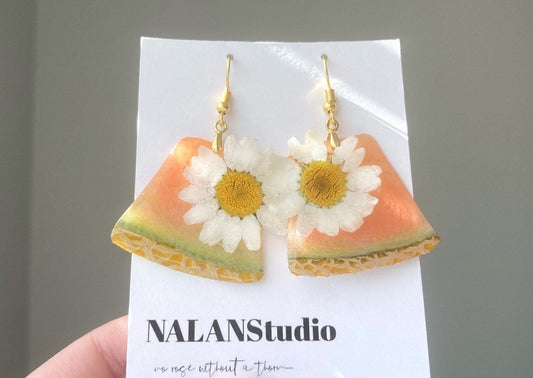 Real Cantaloupe resin fruit earring - Nalan studio 