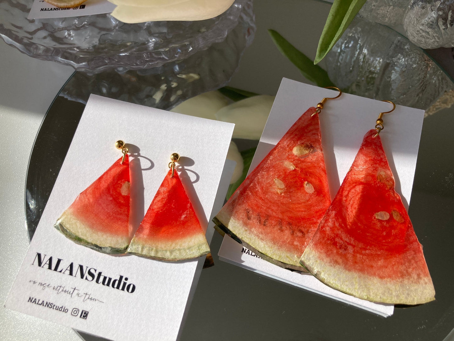 Real watermelon resin earring - Nalan studio