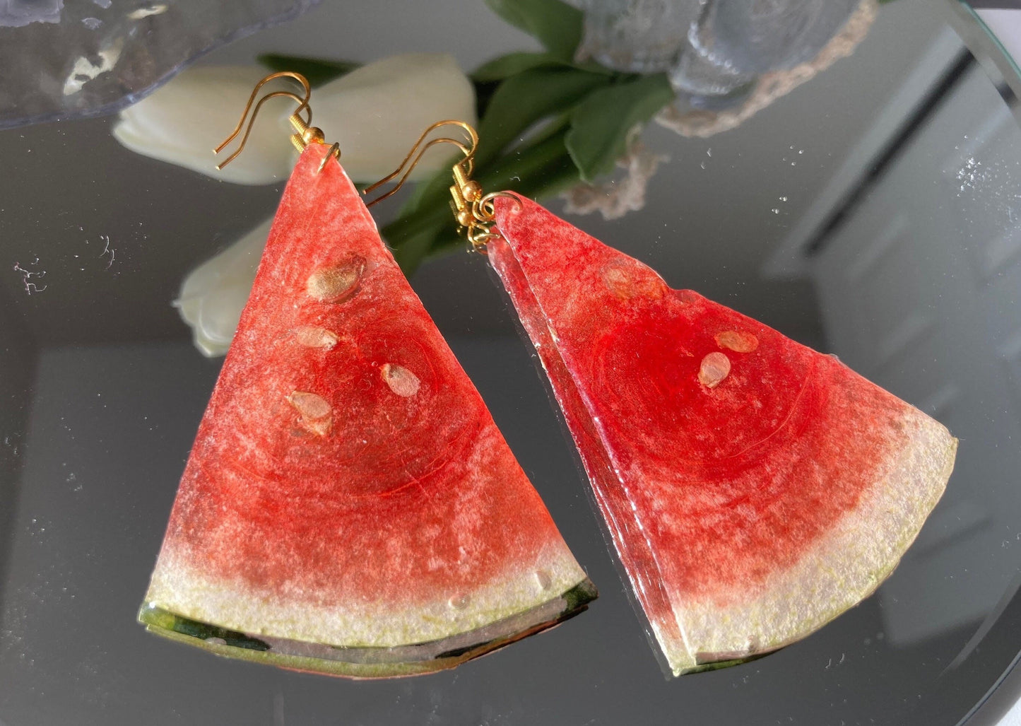 Real watermelon resin earring - Nalan studio