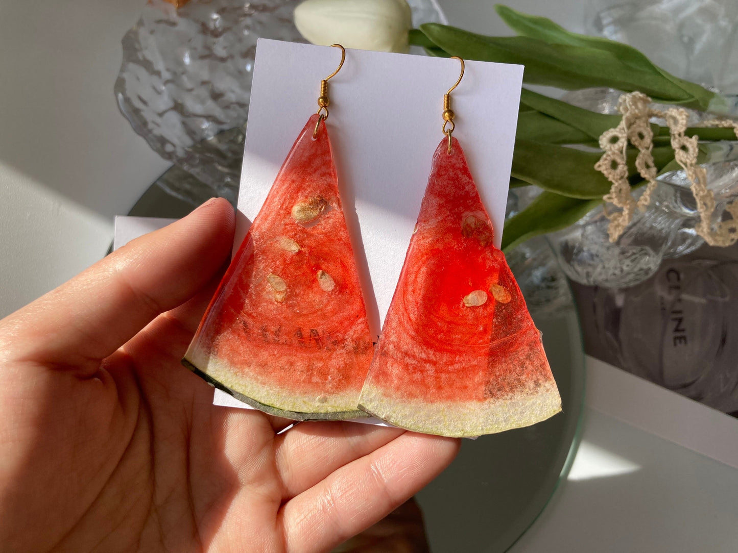 Real watermelon resin earring - Nalan studio