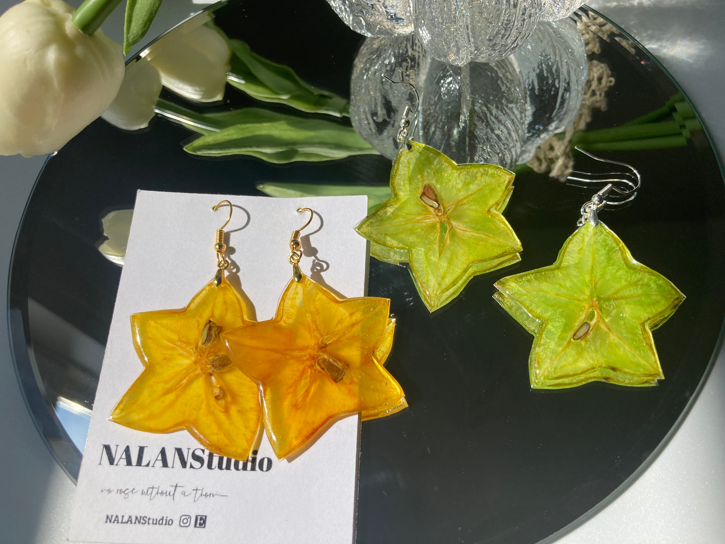 Real star fruit resin earring - Nalan studio