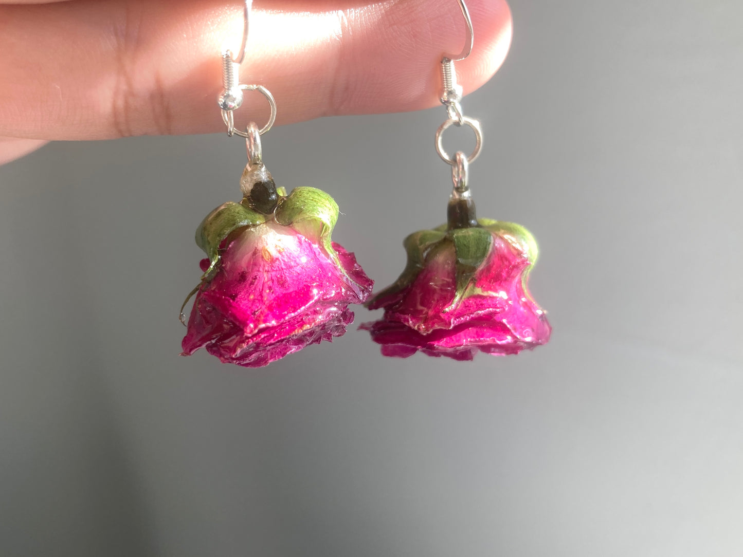 real pink rose earring