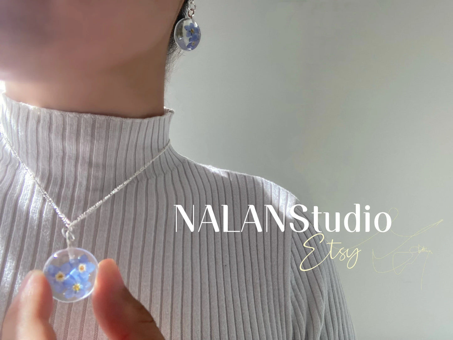 Forget me not resin flower jewelry set - Nalan studio 