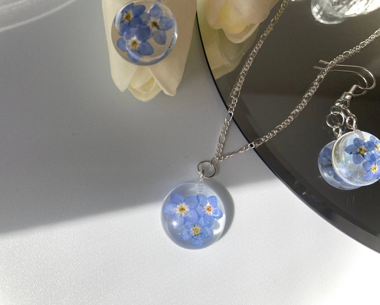 Forget me not resin flower jewelry set - Nalan studio 