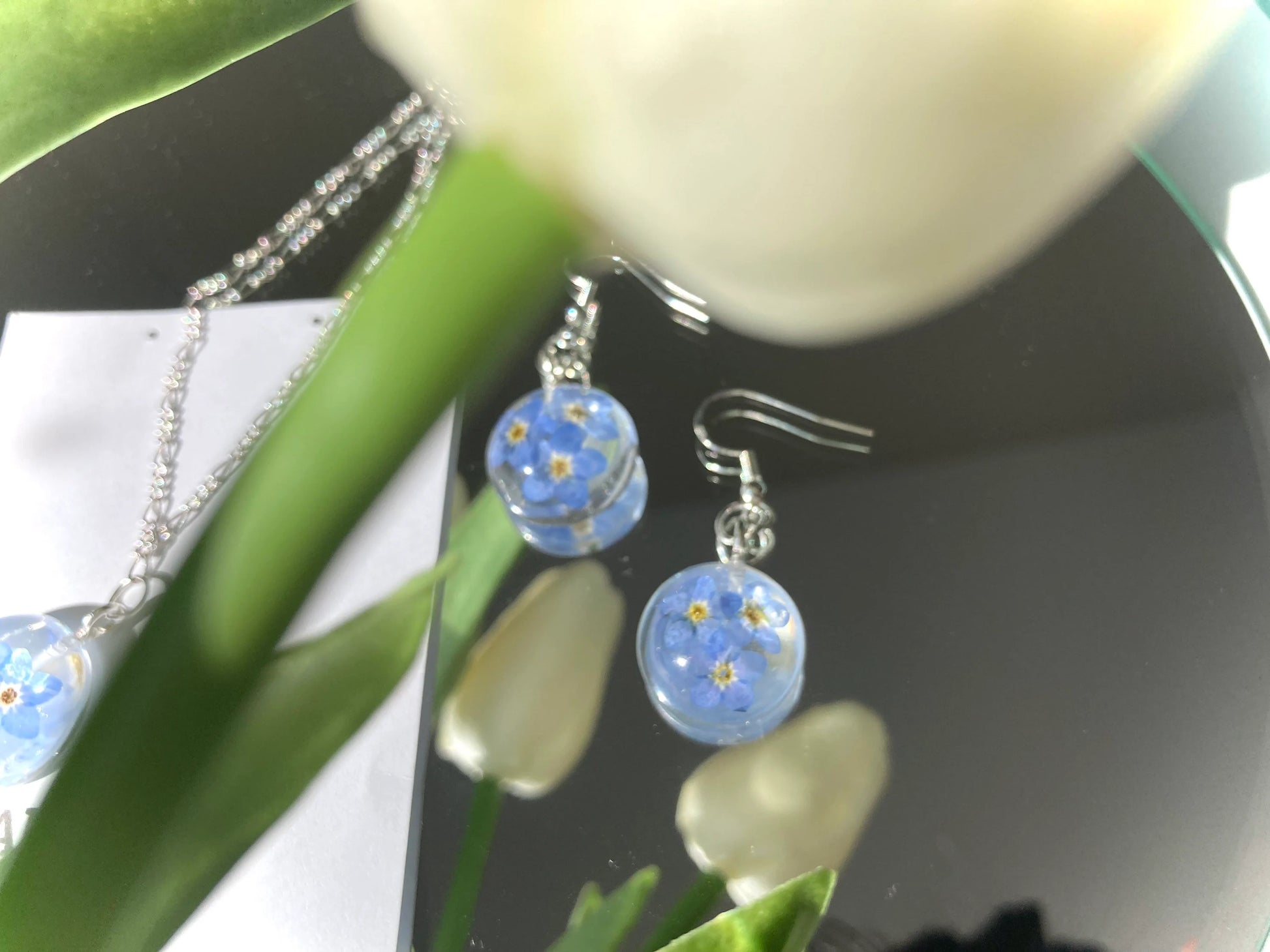 Forget me not resin flower jewelry set - Nalan studio 