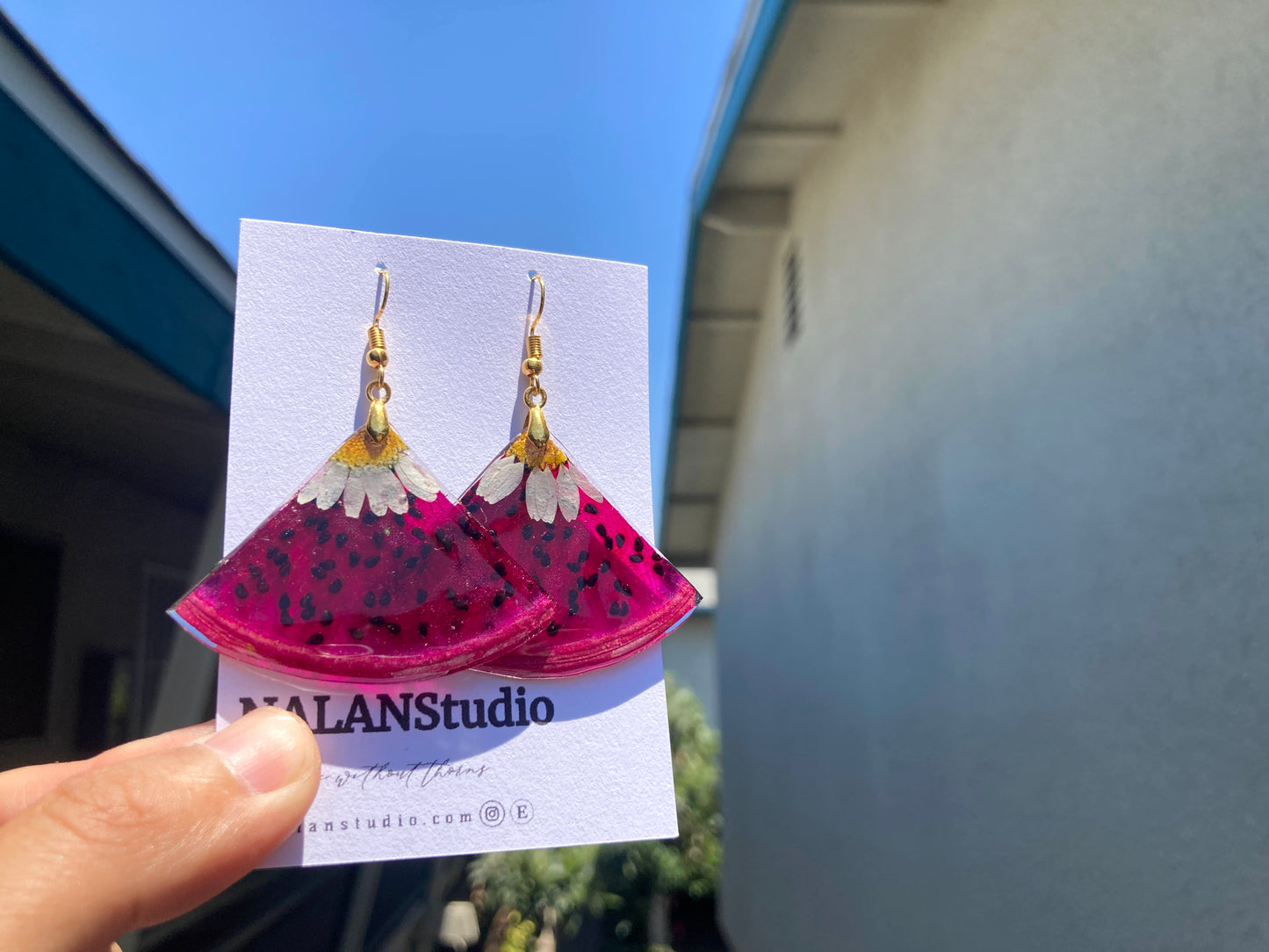 Real Dragon Fruit resin Earring - Nalan studio 