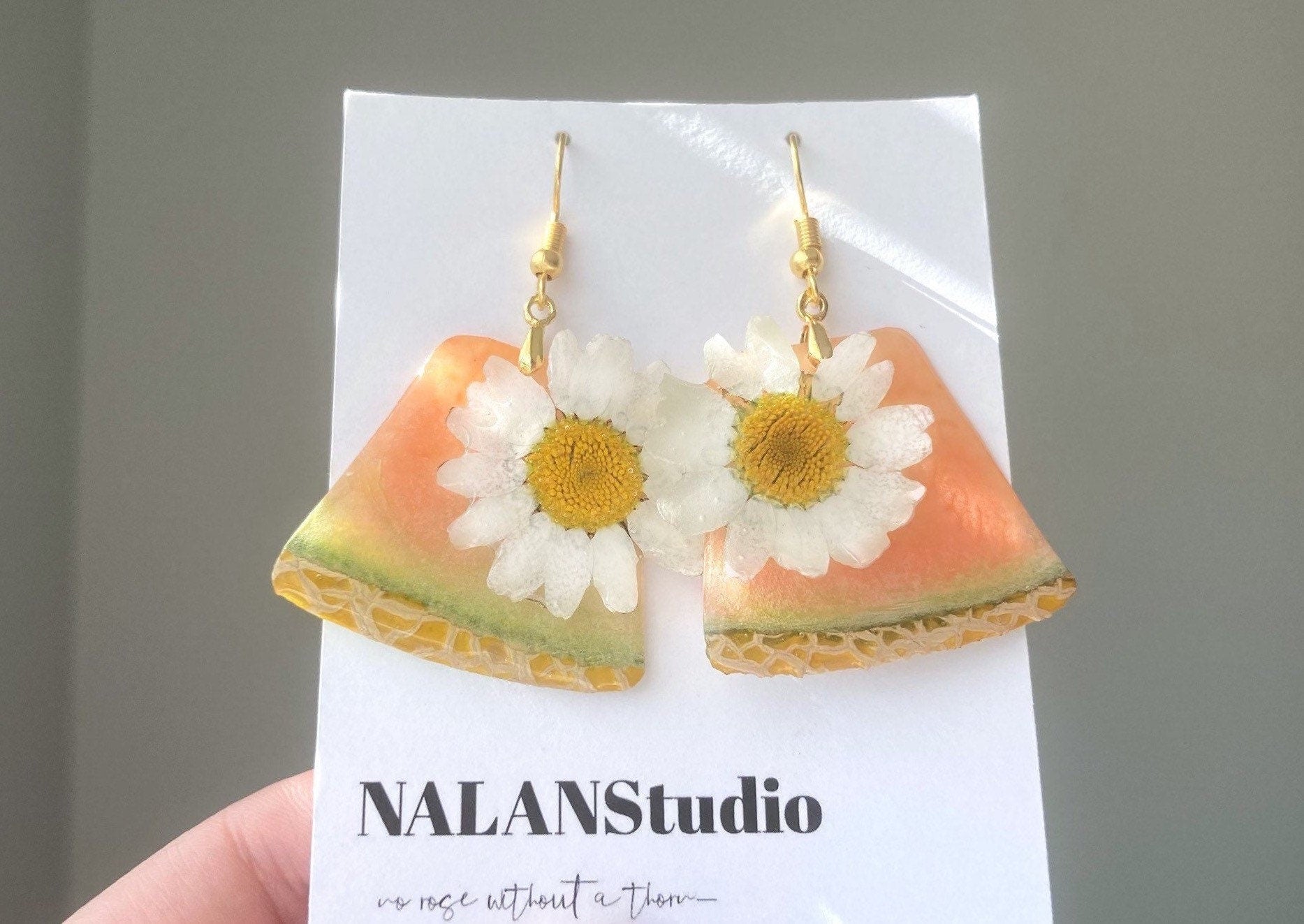 Real Cantaloupe resin fruit earring - Nalan studio 