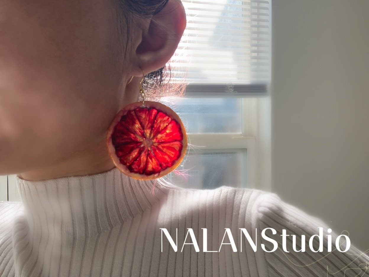 Blood Orange Earrings | sterling silver earrings | drop earrings | fruit earrings | real fruit jewelry | interesting earrings discount